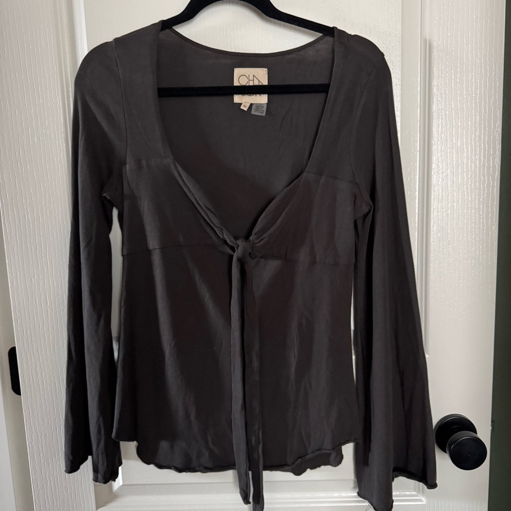 CHASER Charcoal Tie-Front Blouse